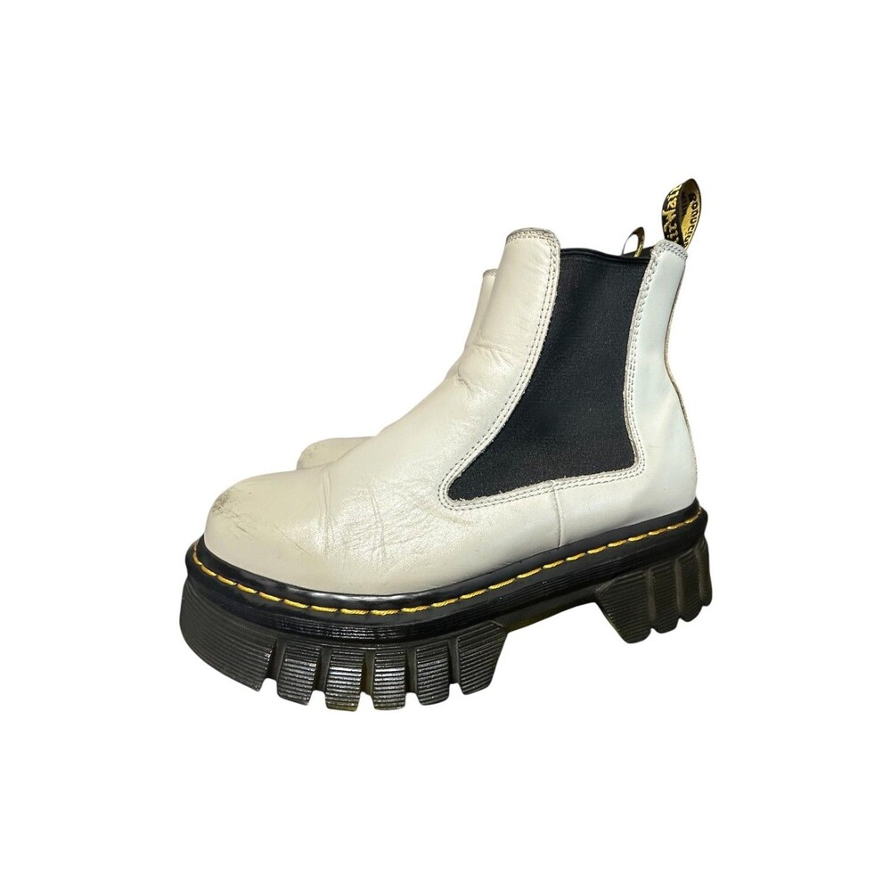 Dr. Martens Audrick Chelsea Ivory Nappa Leather Platform Boots Women's Sz 9 Goth